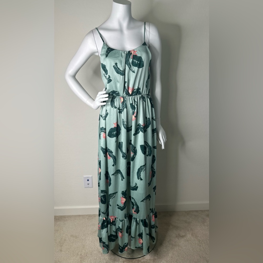 VERO MODA GREEN PINK FLORAL PRINT MAXI DRESS SIFG RUFFLE HEM XS